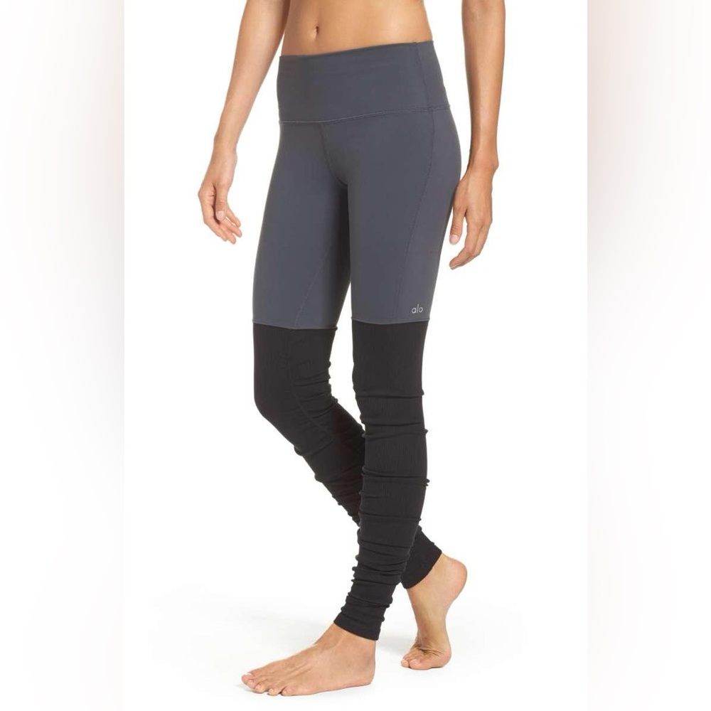 ALO Yoga Goddess High Waist Ribbed Leggings - Anthracite/Black